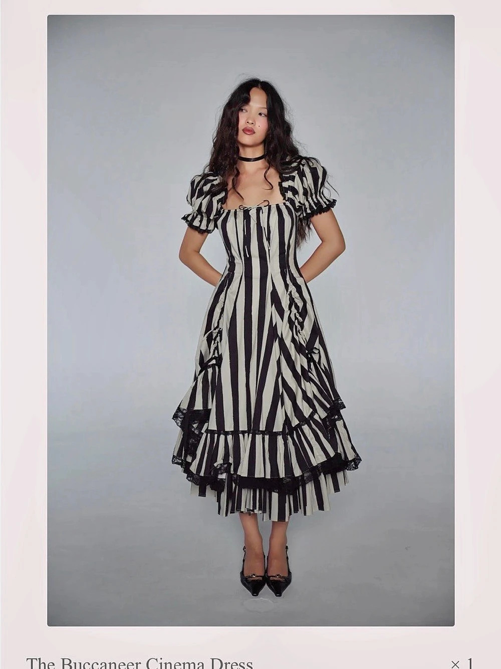 Selkie The Buccaneer Cinema Dress Striped Midi Black & White - Picture 8 of 9